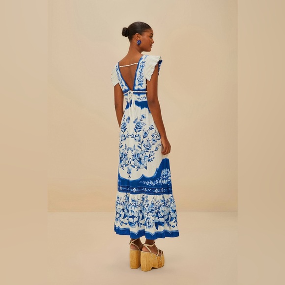 Farm Rio: Off-White Porcelain Garden Butterlfy Lenzing Midi Dress - Picture 3 of 10